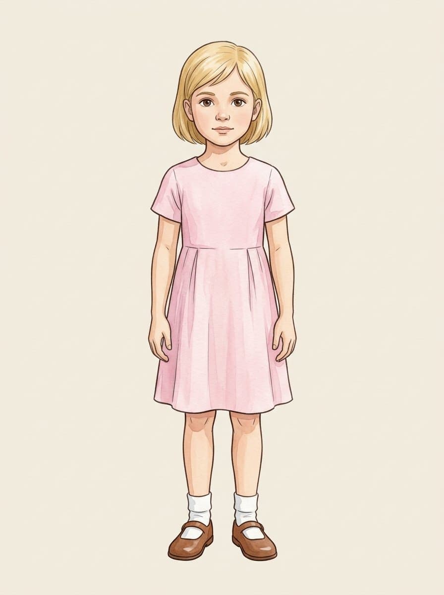Personagem: menina loira de vestido rosa